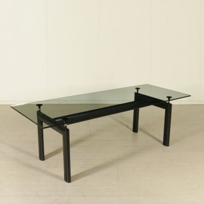{* $ 0 $ *}, chromed metal table, glass top table, modern antique table, vintage table, design table, Cassina table, Italia table, LC 6 table, Charlotte Perriand table, Pierre Jeanneret table, 70's table