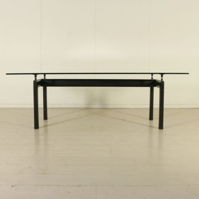 {* $ 0 $ *}, chromed metal table, glass top table, modern antique table, vintage table, design table, Cassina table, Italia table, LC 6 table, Charlotte Perriand table, Pierre Jeanneret table, 70's table