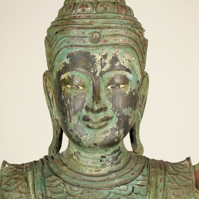 Particulier de Bouddha en bois laqué