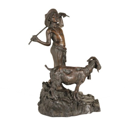 di mano in mano, scultura in bronzo, scultura 900, scultura del 900, giovane pastore con capra, scultura antica, scultura di giovane, giovane in bronzo