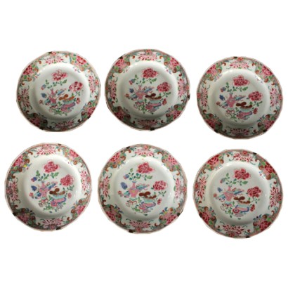 Six dishes "famille rose" chinese porcelain