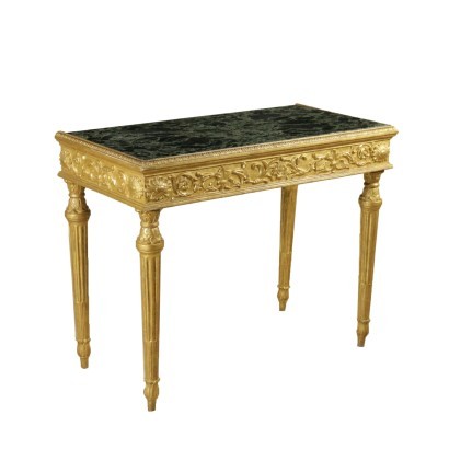 Console Néoclassique Bois Doré Marbre - Italie XVIII Siècle.