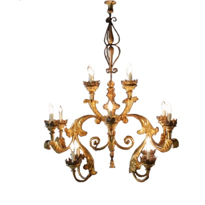 chandelier, gilded chandelier, gilded wood chandelier, 900 chandelier, early 900 chandelier, early 900 chandelier, light spot chandelier, {* $ 0 $ *}, anticonline