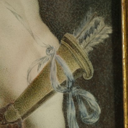 Cupid Building a Bow, Painting on Parchment Paper, 1765