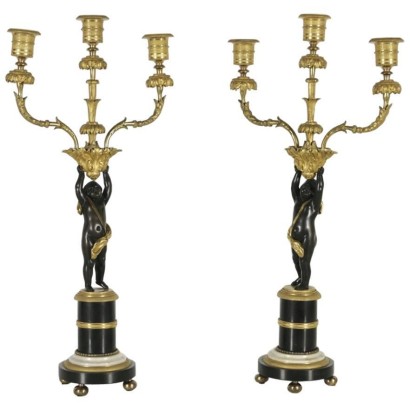 Pair of important chandeliers, Louis XVI three-light - special