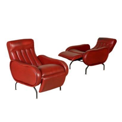 pair of armchairs, reclining armchairs, expanded armchairs, leatherette armchairs, 50's armchairs, 60's armchairs, # {* $ 0 $ *}, #MadeInItaly, #madeinitaly, #coppiadipoltrone, #poltronereclinabili, #poltroneespanso, #poltronesimilpelle, #poltronesimilpelle, # poltroneanni60