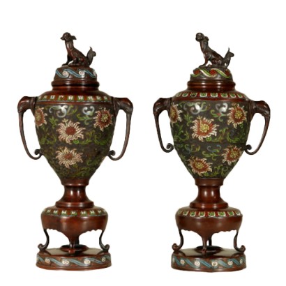 Coppia di vasi cloisonne, antiquariato, antichità, #dimanoinmano, #antiquariato, #antichità, #Coppiadivasicloisonne