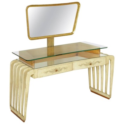 {* $ 0 $ *}, 50, 50, table de toilette avec miroir, les années 50 Coiffeuse avec miroir, couverture parchemin, couverture parchemin, toilette décoré, plateau en verre, haut toilettes en verre, WC parchemin, WC en parchemin