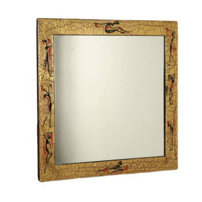 {* $ 0 $ *}, miroir 60's, miroir antique moderne, miroir vintage, miroir mural, 60's, miroir carré, miroir en métal laqué, cadre en métal, cadre en métal laqué