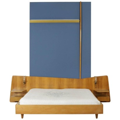 Double Bed with Nightstands Walnut Veneer Vintage Italy 1960s