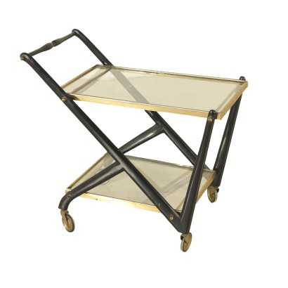 {* $ 0 $ *}, 50's trolley, 50's, service trolley, vintage service trolley, vintage trolley, modern trolley, ebony-stained trolley, Italian vintage, Italian modern antiques