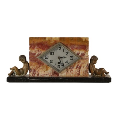 {* $ 0 $ *}, deco clock, antique clock, antique clock, 900 clock, 30s-40s clock, 30s clock, 40s clock, table clock, marble clock, bronze cherubs