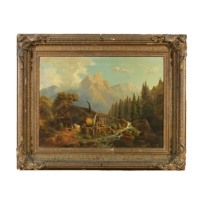 Mountain Landscape with Lodge and Figures