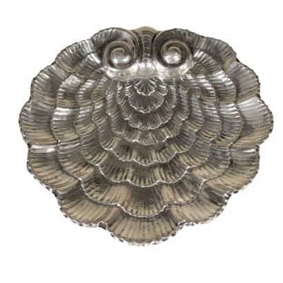 {* $ 0 $ *}, shell centerpiece, silver pewter centerpiece, Athena centerpiece, giovanni patrini, modern antique centerpiece, 1970s centerpiece, Italian centerpiece