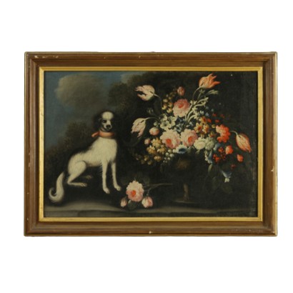 Josef Fisch Stillleben Blumen Mit Hund Antike Malerei Kunst Dimanoinmano It