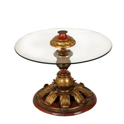 {* $ 0 $ *}, antiker Tisch, geschnitzter Tisch, Blattdekorationstisch, Glastisch, 900er Tisch, Italientisch, vergoldeter Holztisch, lackierter Holztisch