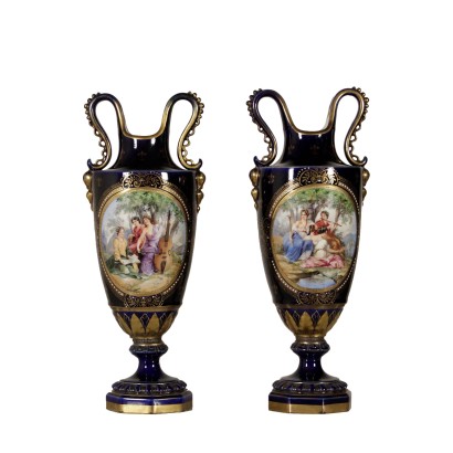 {* $ 0 $ *}, pair of porcelain vases, blue porcelain vases, antique vases, antique vases, 800 vases, late 19th century vases, 900 vases, early 20th century vases