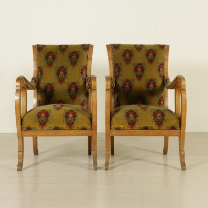 Pair of Inlaid Biedermeier Armchairs Austria 19th Century