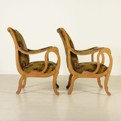 Pair of Inlaid Biedermeier Armchairs Austria 19th Century