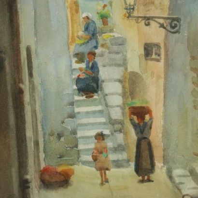 Ruelles à Sanremo Paire de Aquarelles sur Papier Michele Allavena '900