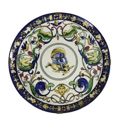 {* $ 0 $ *}, assiette de parade, assiette en majolique, assiette antique, assiette antique, assiette 20e siècle, assiette 900e, assiette début 20e siècle