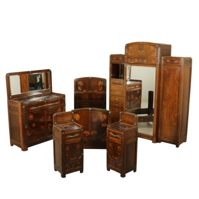 antiquités, meubles complets, chambre, chambre eugenio querti, meubles liberty, chambre liberty