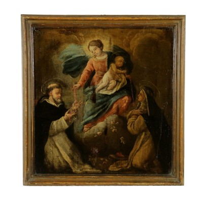 La Virgen del rosario con el Niño y santos