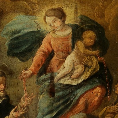La Virgen del rosario con el Niño y santos