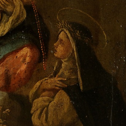 La Virgen del rosario con el Niño y santos-detalle
