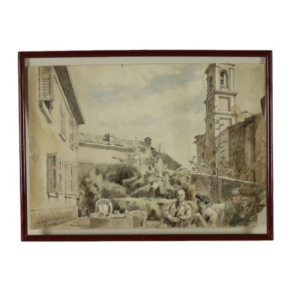 arte, arte italiana, pittura novecento italiana,Acquarello di Nicola Aleksandrovic Benois,Il giardino della casa di Camerano Cas,Nicola Aleksandrovic Benois,Nicola Aleksandrovic Benois,Nicola Aleksandrovic Benois,Nicola Aleksandrovic Benois