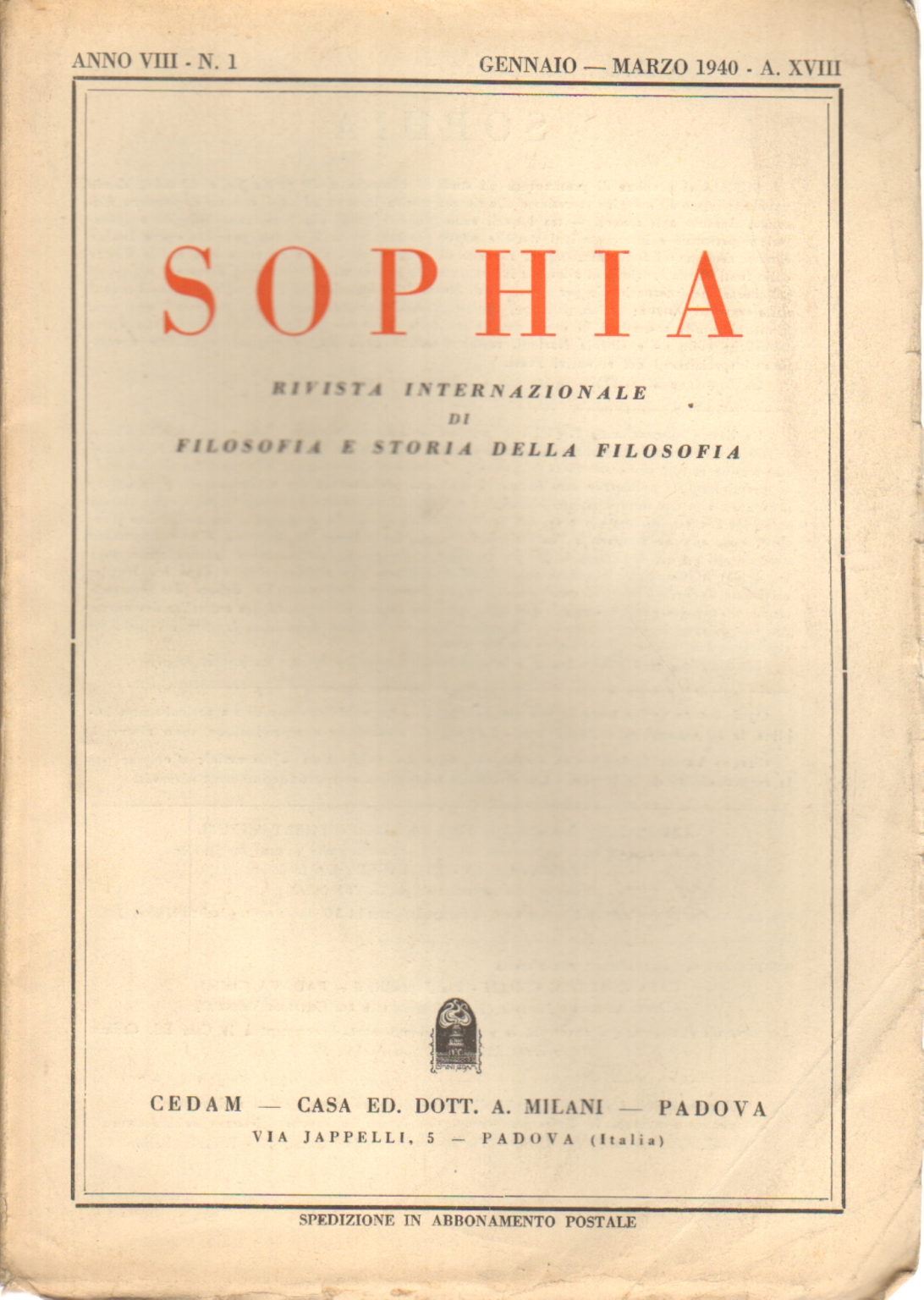 Sophia. fascicolo I. Anno VIII 1940, AA.VV.