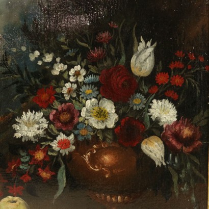 Coppia di Nature Morte con Fiori e Frutta-particolare