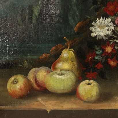 Pair of Still Life with Flowers and Fruit - detail