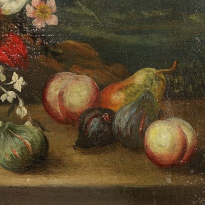 Coppia di Nature Morte con Fiori e Frutta-particolare