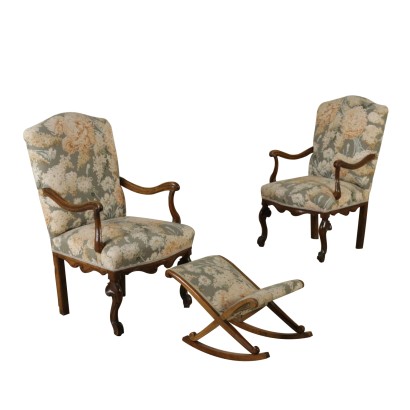 Pair of Armchairs with Footrest