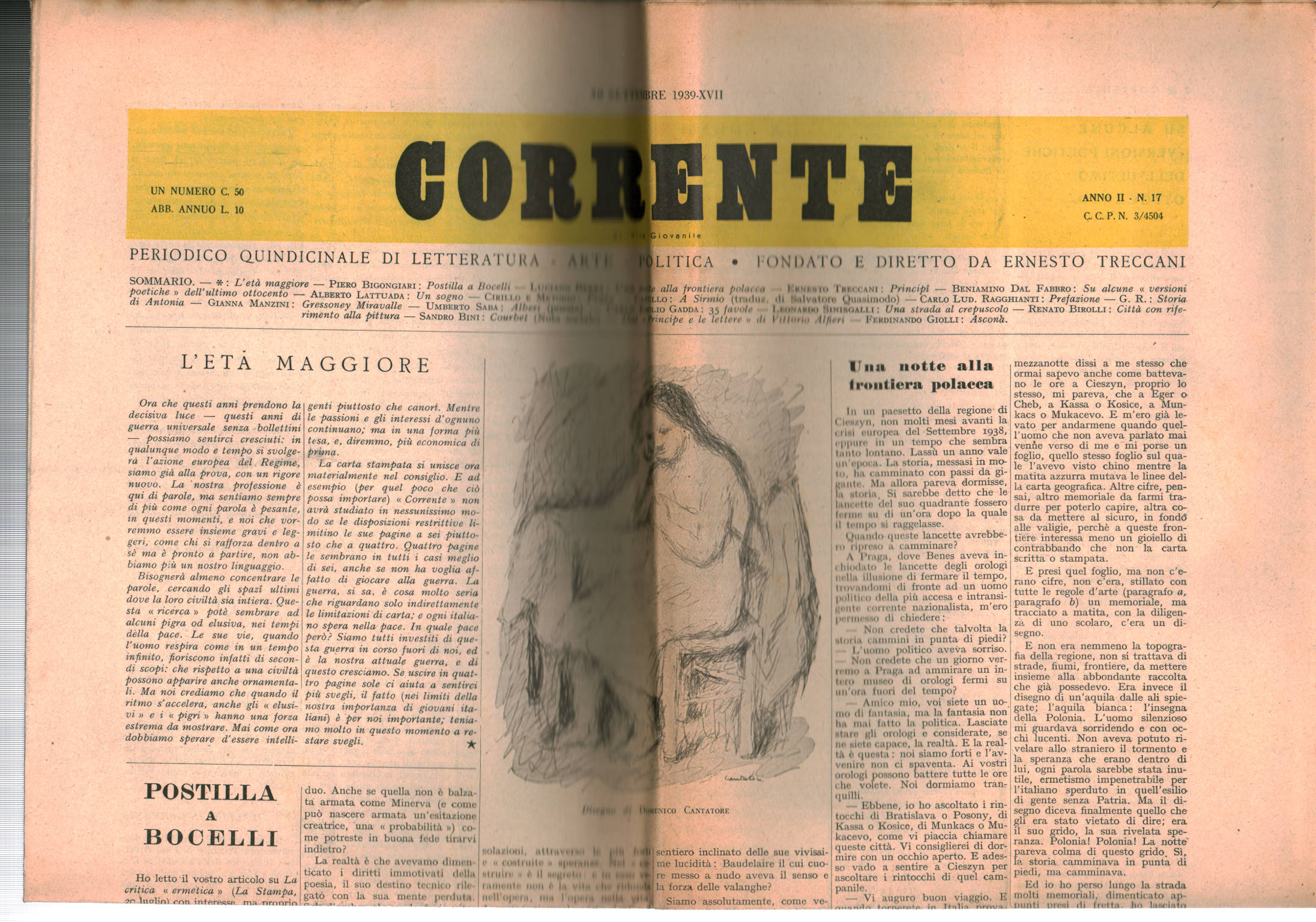 Corrente di Vita Giovanile, periodico quindicinale di Letteratura, Arte, Politica Anno II, n. 17, 30 Settembre 1939