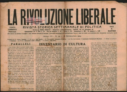 La Rivoluzione Liberale Rivista storica settimanale di politica Anno III n.34, 16 Settembre 1924