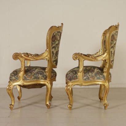 Pair of Gilded Armchairs Italy 19th Century