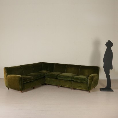 modernariato, modernariato di design, divano, divano modernariato, divano di modernariato, divano italiano, divano vintage, divano anni 40-50, divano design anni 40-50, divano ad angolo, divano in velluto.