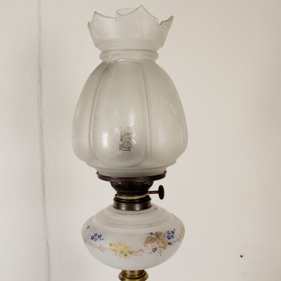 Lampe Verre opalin Bronze doré Cristal satiné Allemagne Debut '900