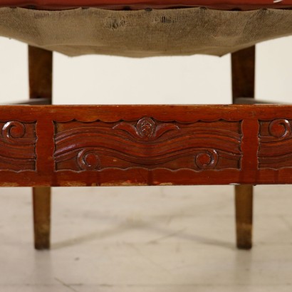 Set of Eight Chairs Stained Beech Leatherette Vintage Italy 1950s