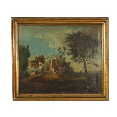 Art of the Nineteenth century-Landscape with Building and Figures