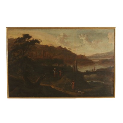 Peinture ancienne - Paysage avec personnages