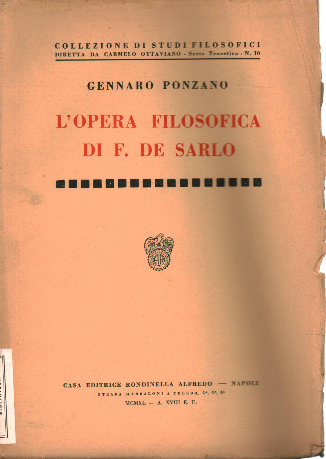 L'Opera filosofica di F.de Sarlo, Gennaro Ponzano
