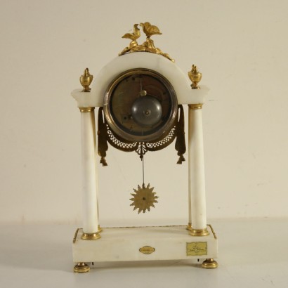 Table Clock Gilded Bronze Marble Italy Late 1700s-Early 1800s