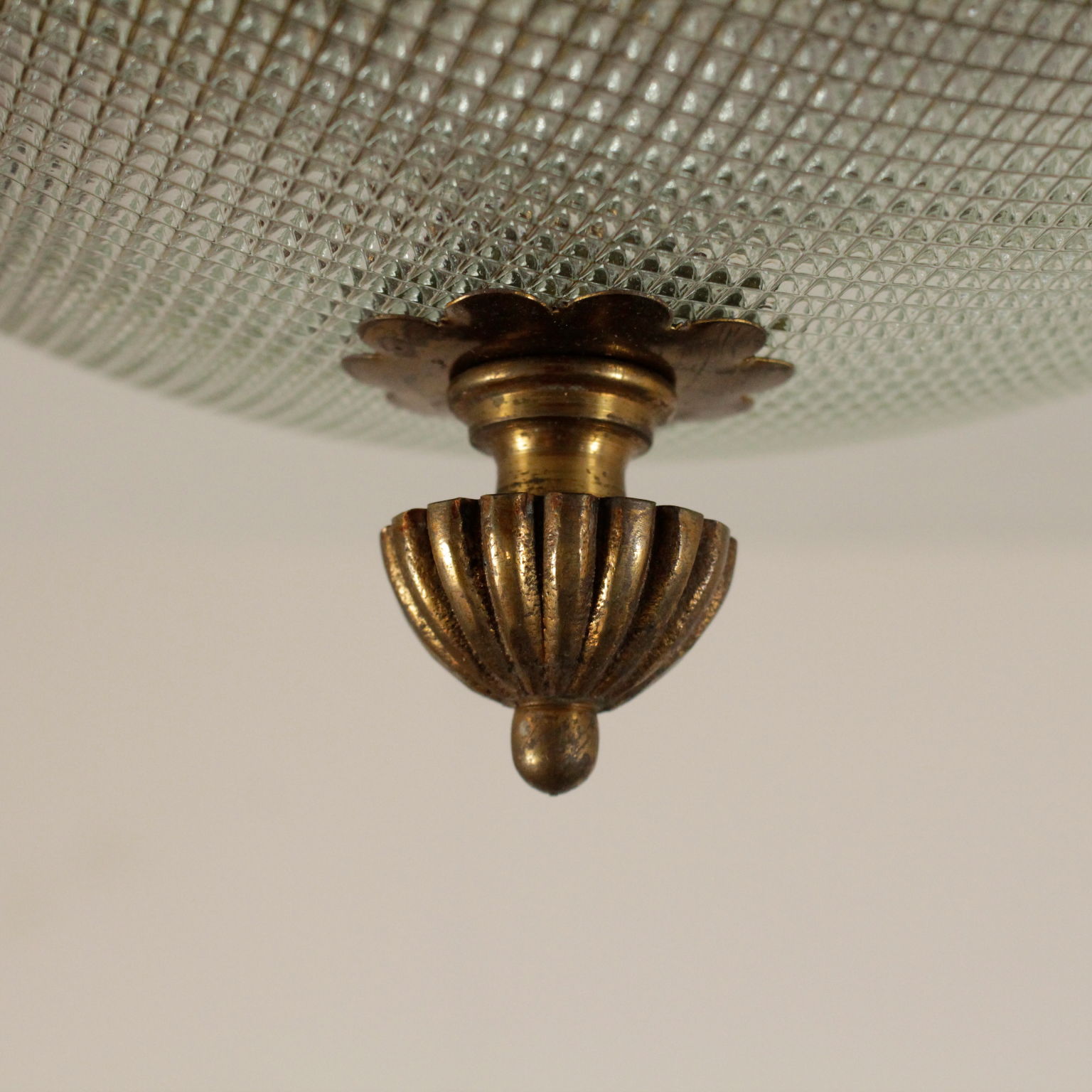 Ceiling Lamp Brass Milled Glass Vintage Italy 1950s Lighting