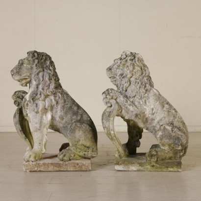 antiquités, statues, statues antiques, statues antiques, statues antiques italiennes, statue antique, statue néoclassique, statue 20ème siècle, couple de lions.