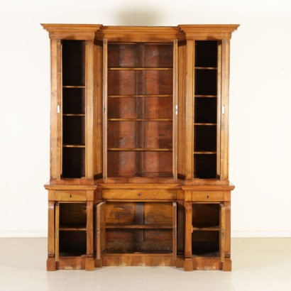 Restoration Bookcase Double Body Walnut Italy Second Half of 1800s