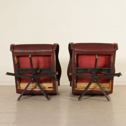 Pair of Swivel Armchairs Leatherette Metal Vintage Italy 1960s