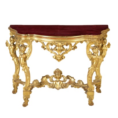 Gilded Console Table Baroque Manufactured in Italy Mid 1800s